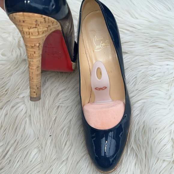 Navy Blue Patent Leather Louboutin with cork platform - Picture 6 of 6